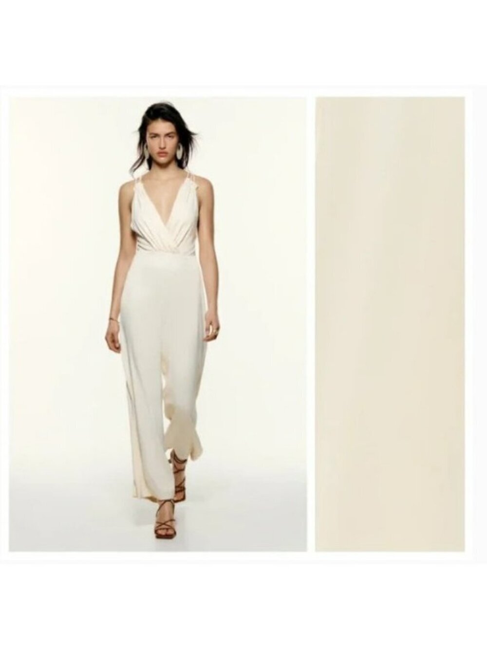 Zara Cream Crossover Satin Effect Jumpsuit Size M 2298/123